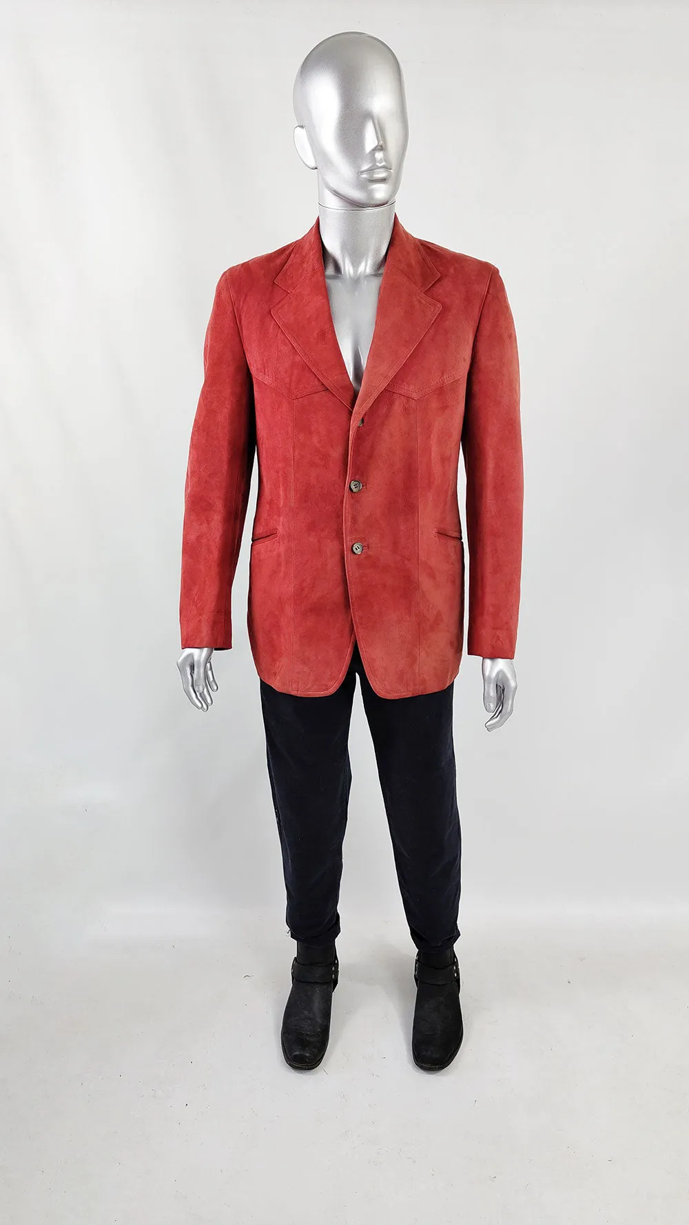 Vintage Mens Red Lambskin Suede Blazer Jacket, 1970s