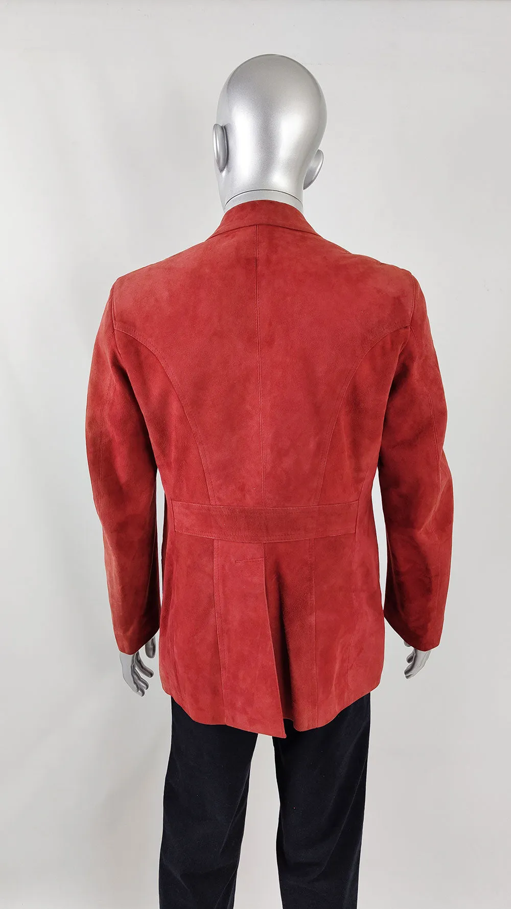 Vintage Mens Red Lambskin Suede Blazer Jacket, 1970s