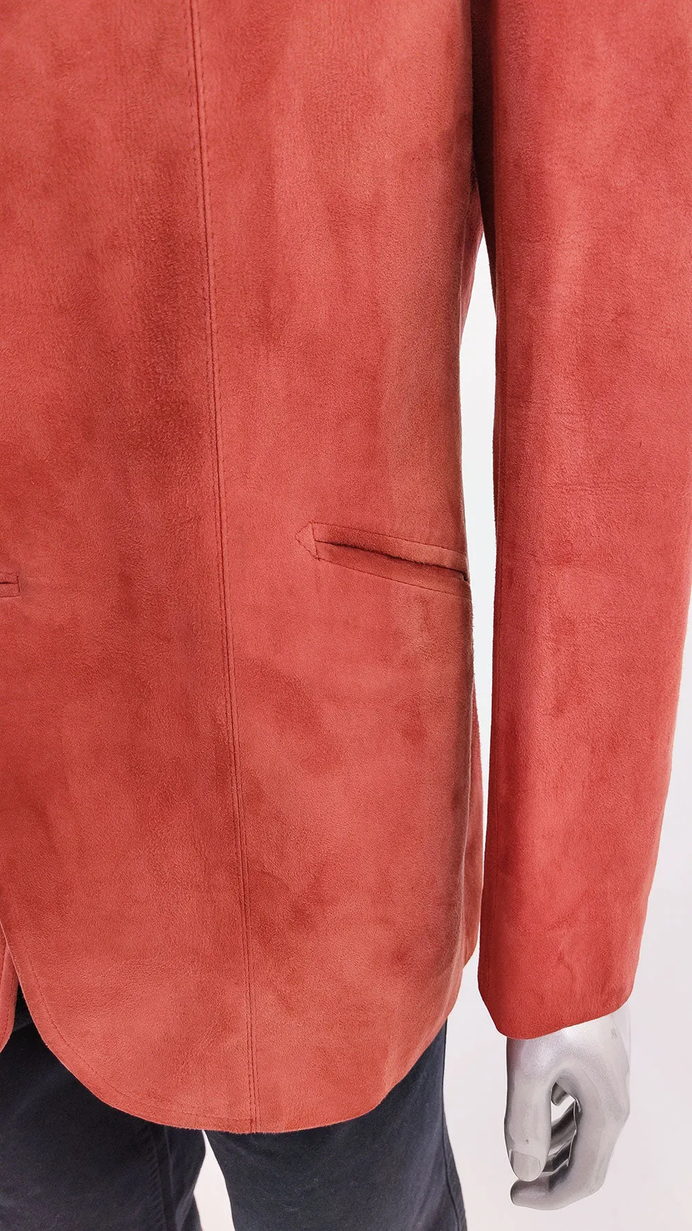 Vintage Mens Red Lambskin Suede Blazer Jacket, 1970s