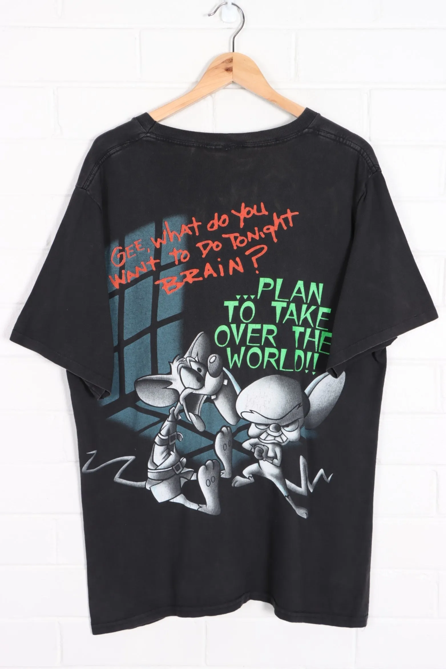 WARNER BROS 1995 Pinky & The Brain Front Back Single Stitch T-Shirt (L)