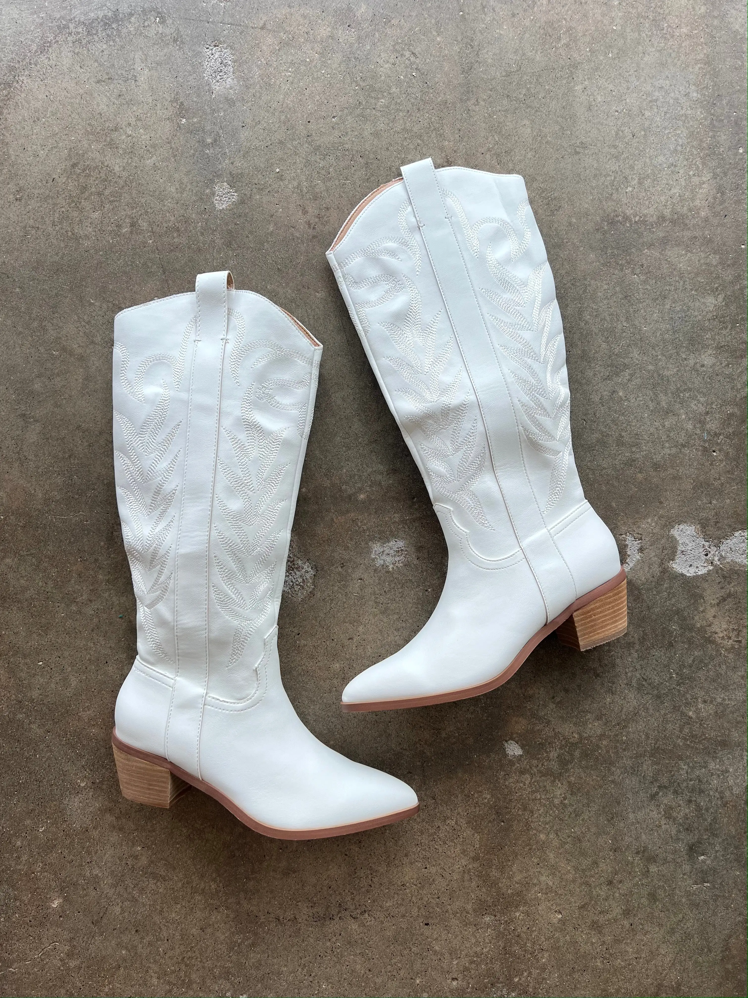 White Inlay Vegan Cowboy Boots