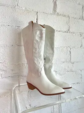 White Inlay Vegan Cowboy Boots