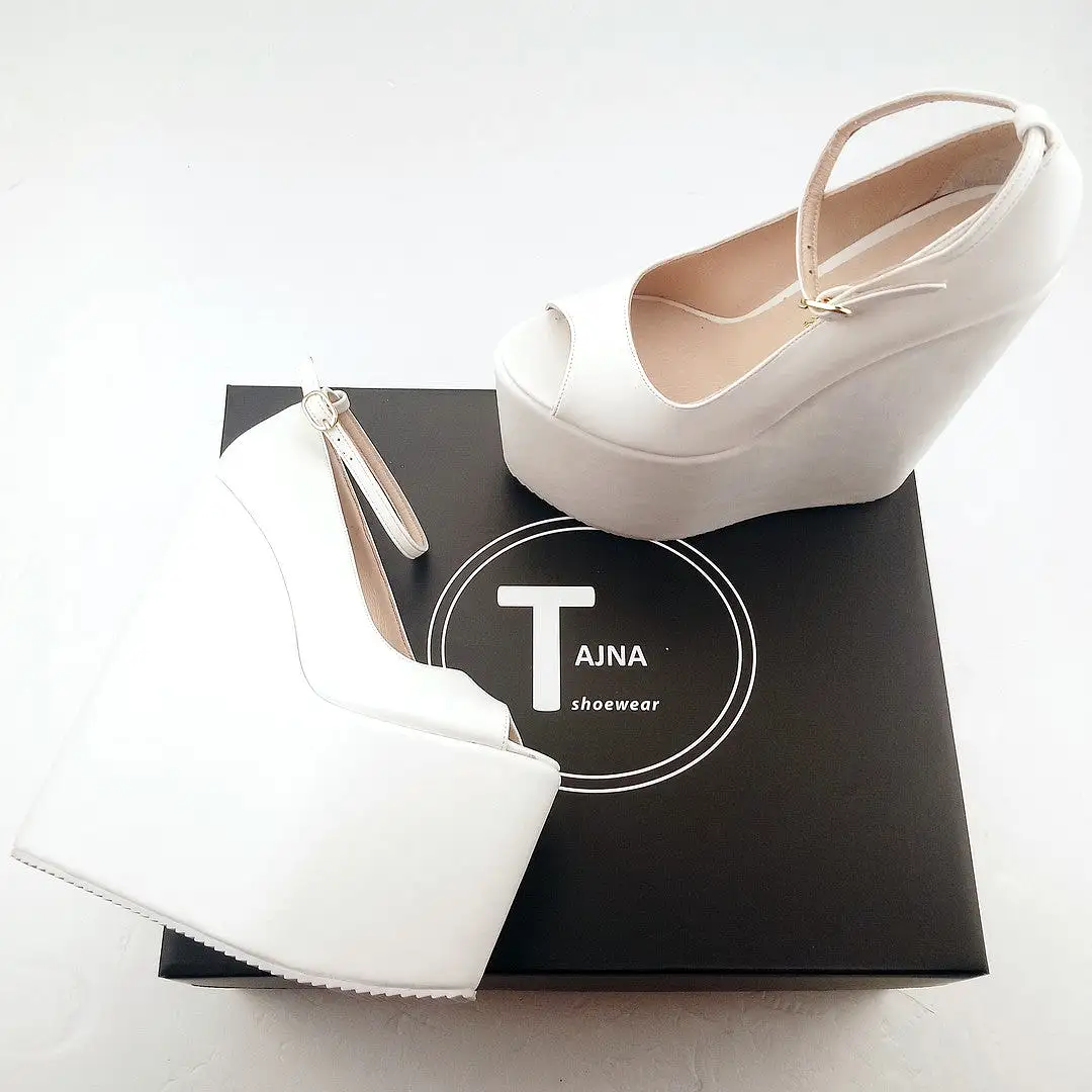 White Peep Toe Super High Heel Wedding Wedge Shoes