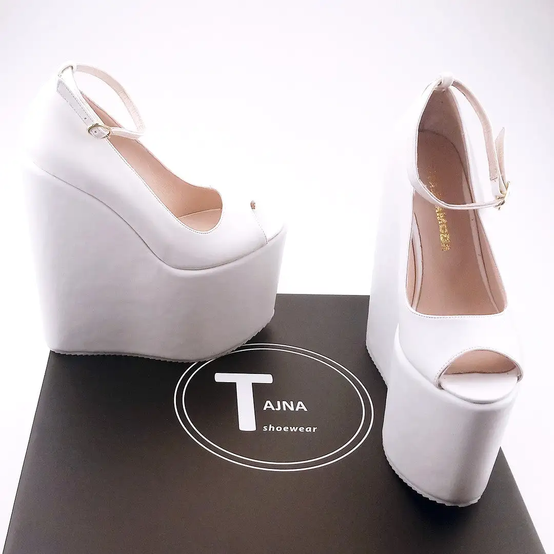 White Peep Toe Super High Heel Wedding Wedge Shoes