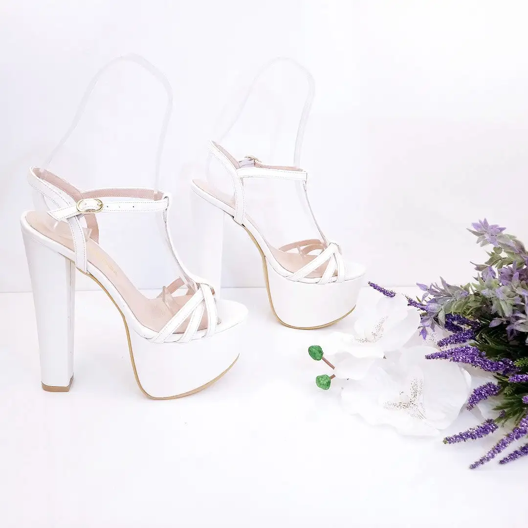 White Strap Bridal Chunky Platform Shoes