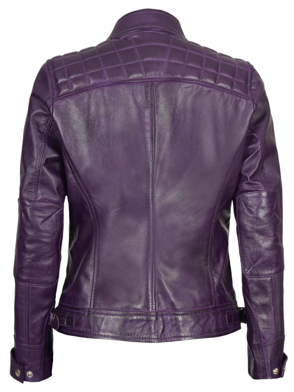 Women Purple Quilted Leather Cafe Racer Jacket