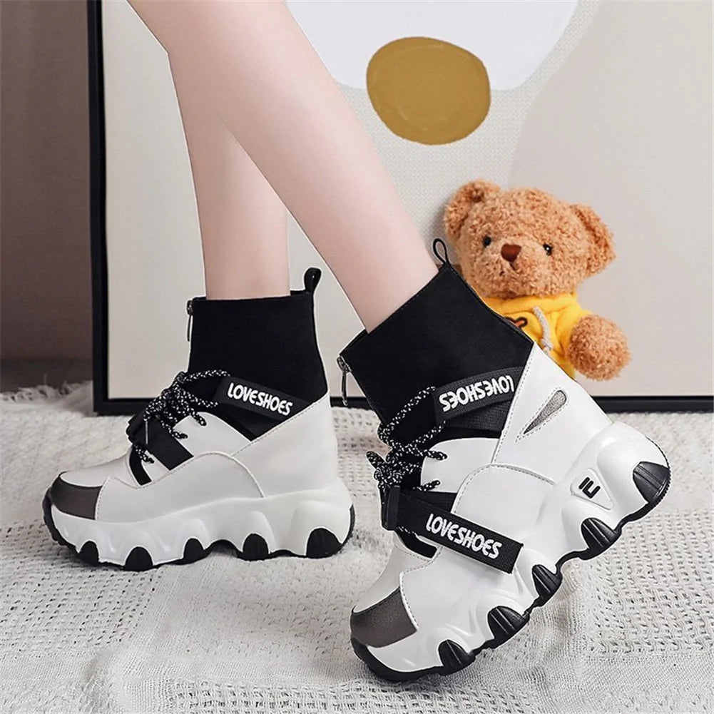 Women's Handmade Height Increasing Lace-Up Sports Ankle Boots