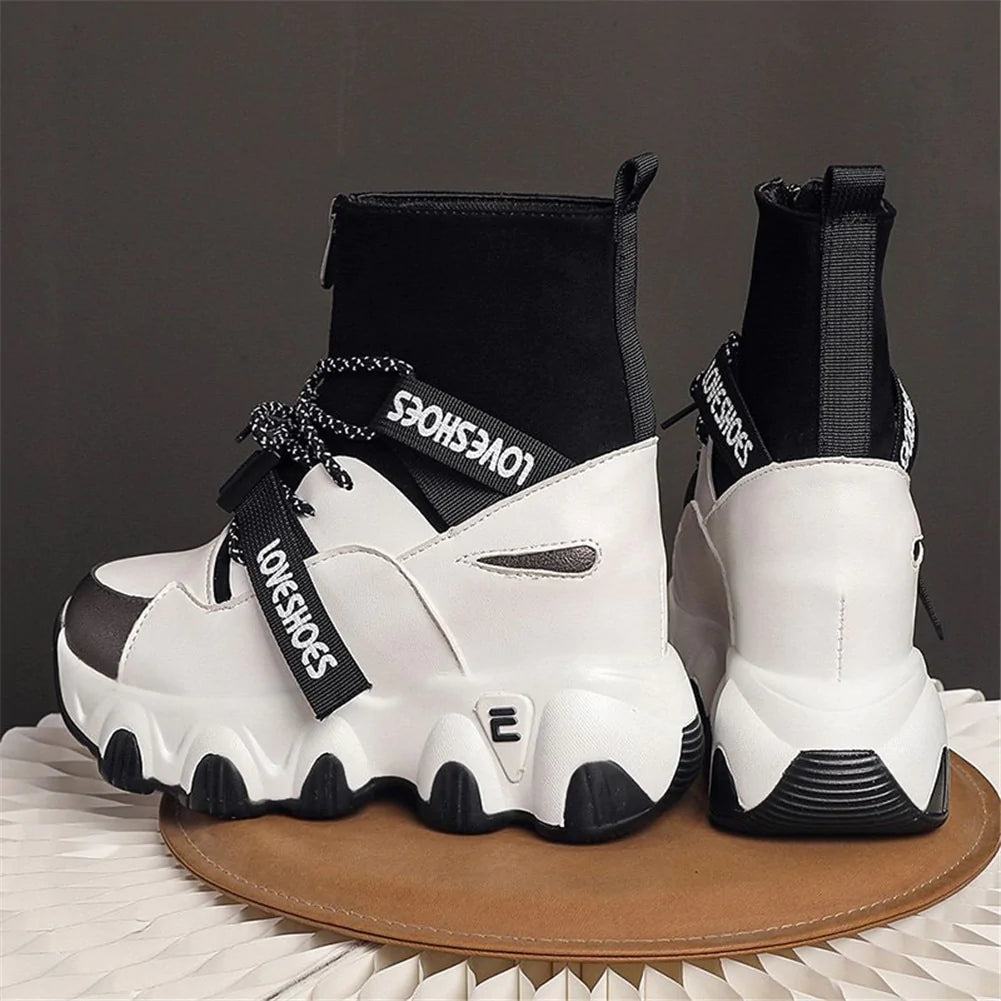 Women's Handmade Height Increasing Lace-Up Sports Ankle Boots