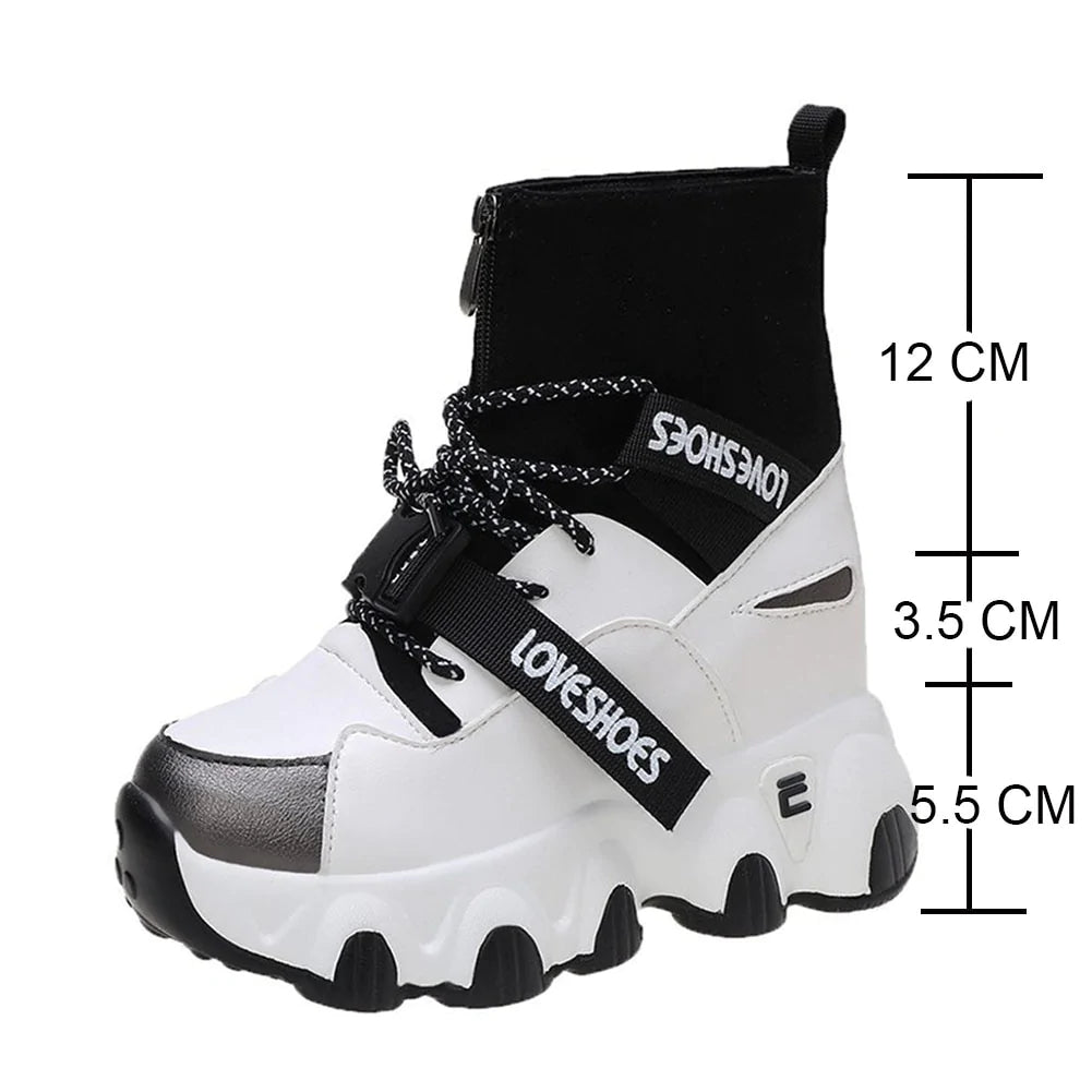 Women's Handmade Height Increasing Lace-Up Sports Ankle Boots