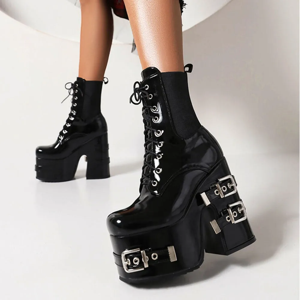 Women's Luxury Metal Buckle Fashion Zipper High Heels Motorcycle Boots