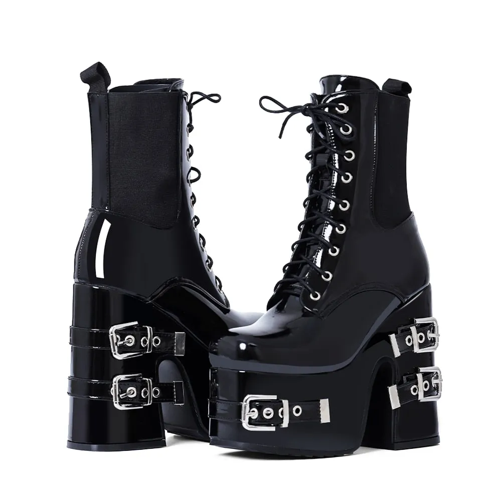 Women's Luxury Metal Buckle Fashion Zipper High Heels Motorcycle Boots