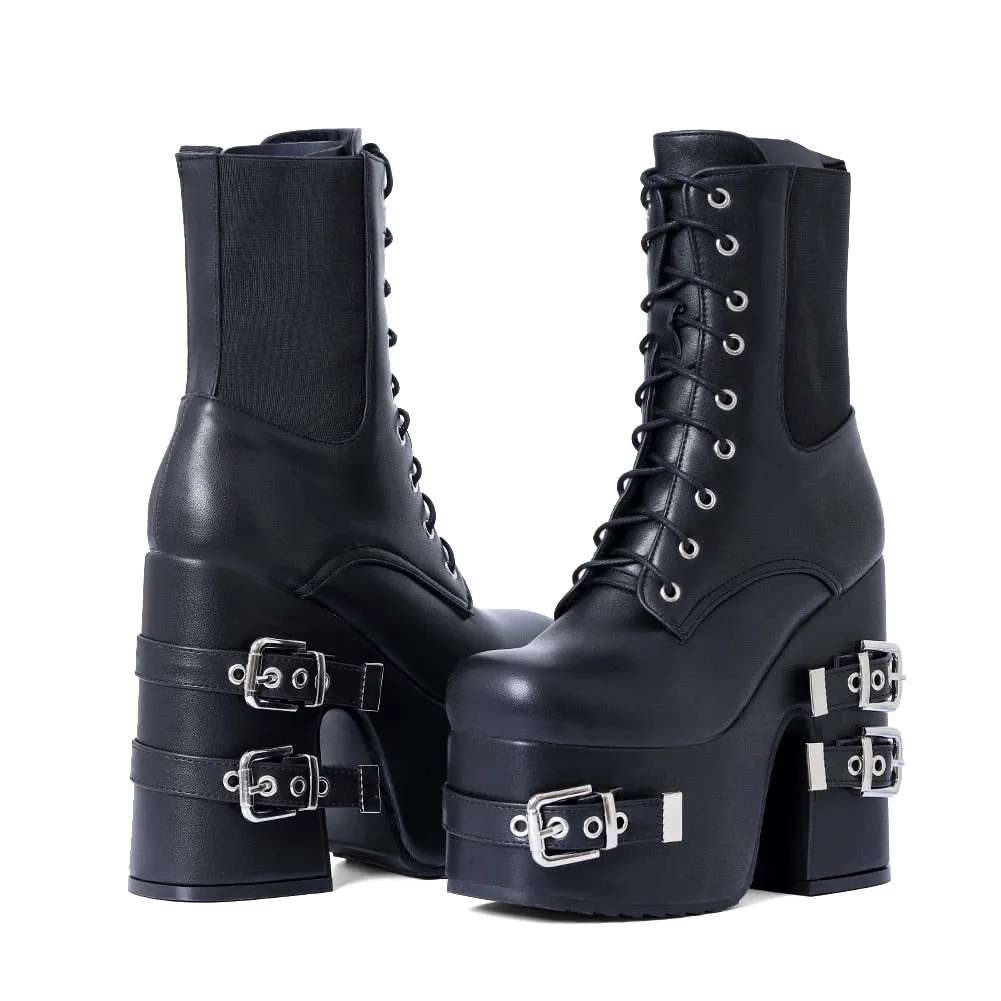 Women's Luxury Metal Buckle Fashion Zipper High Heels Motorcycle Boots