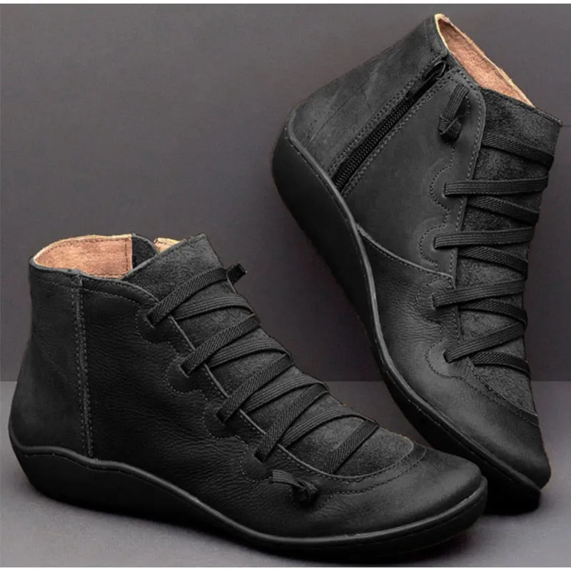 Women's Winter Black Genuine Leather Lace Up Ankle Snow Boots