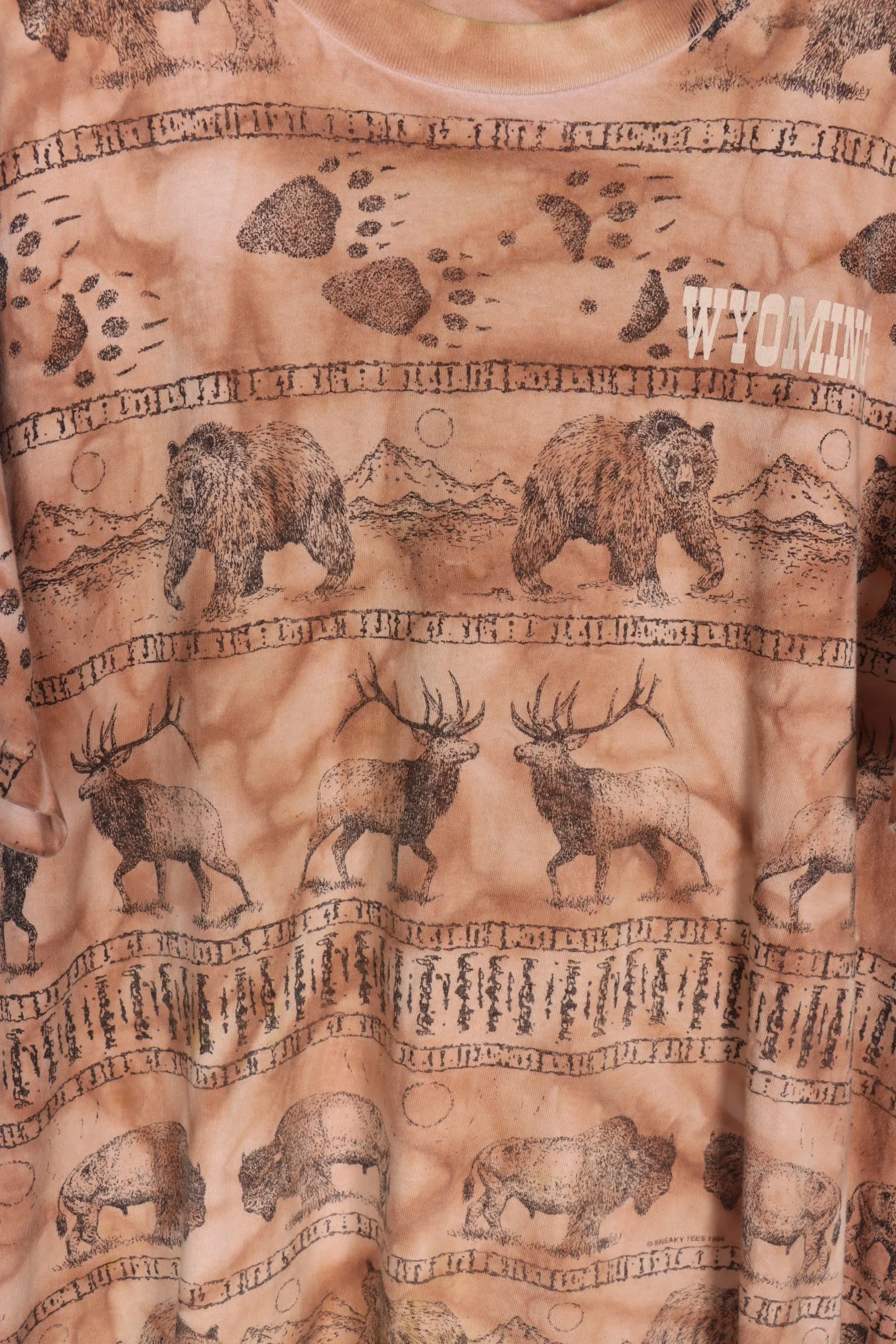 WYOMING Animal Nature Tribal Tie-Dye USA Made All Over Print Tee (XL)