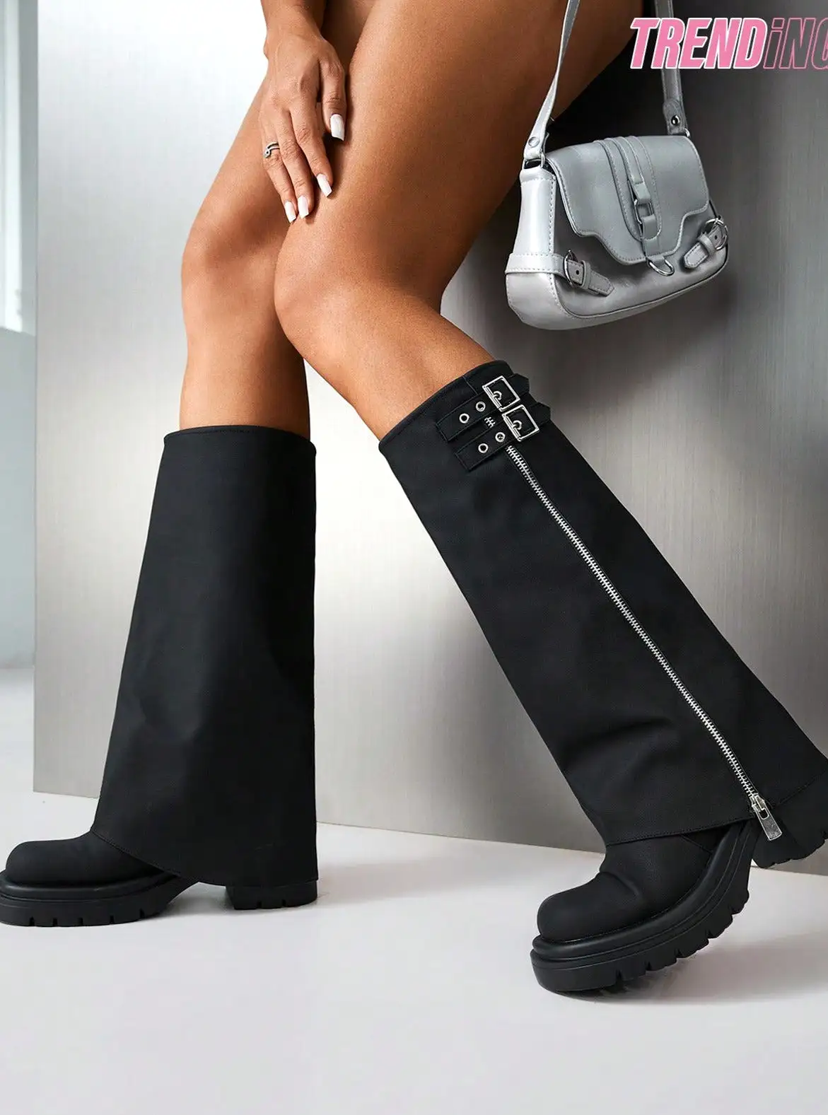 Zip Up Platform Covered Boots